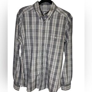 Lacoste Men’s black and grey plaid button down shirt, 100% cotton, size 41 / M